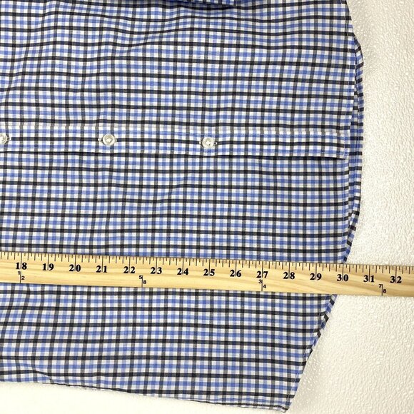 H&M Slim Fit Men Medium Button Down Black Blue White Checkered Long Sleeve Shirt - Picture 6 of 9